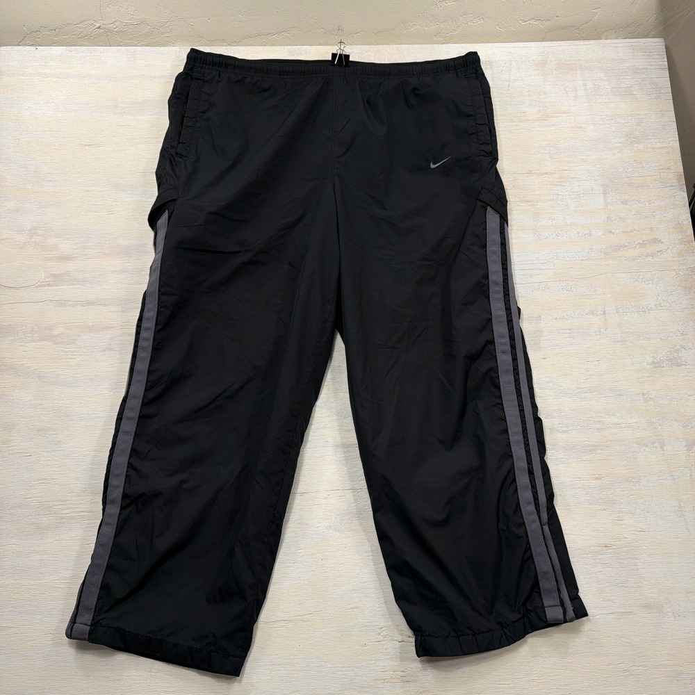 VTG Nike Track Pants XL Ripstop Mesh Lined Side Stripe Black Mens Wide leg